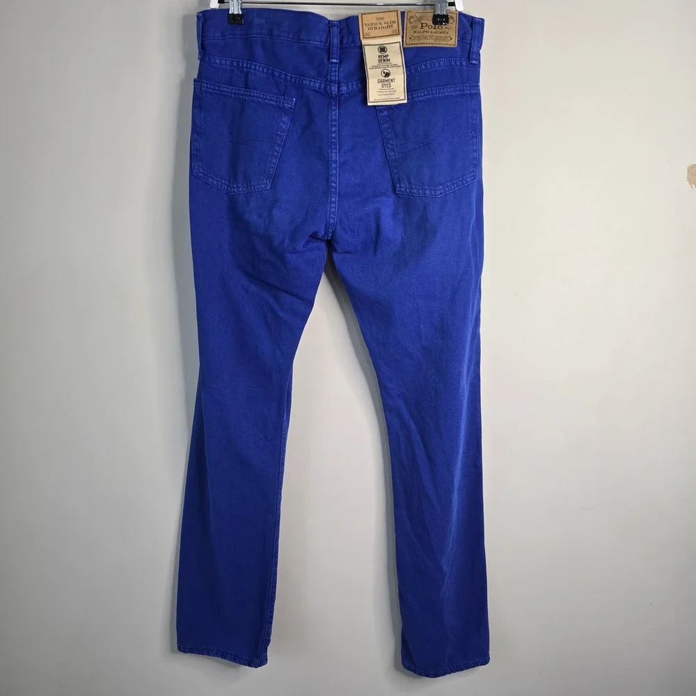 Polo Ralph Lauren Varick Slim Straight Hemp Denim Jeans Royal Blue Men 32x32 NEW